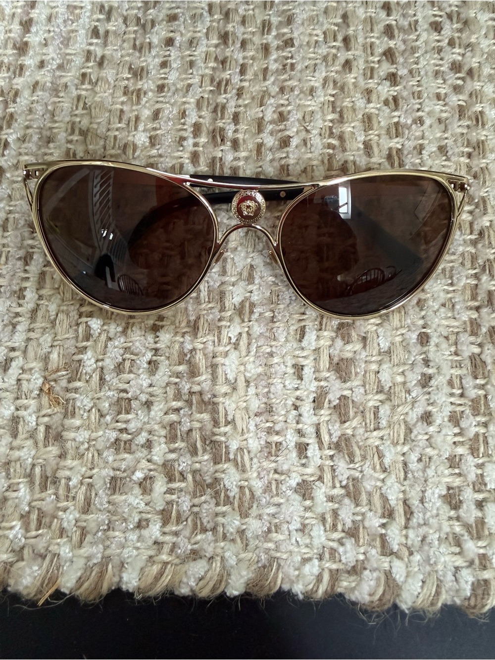 Versace Gold Frame Brown Lens Sunglasses with Medallion Accent